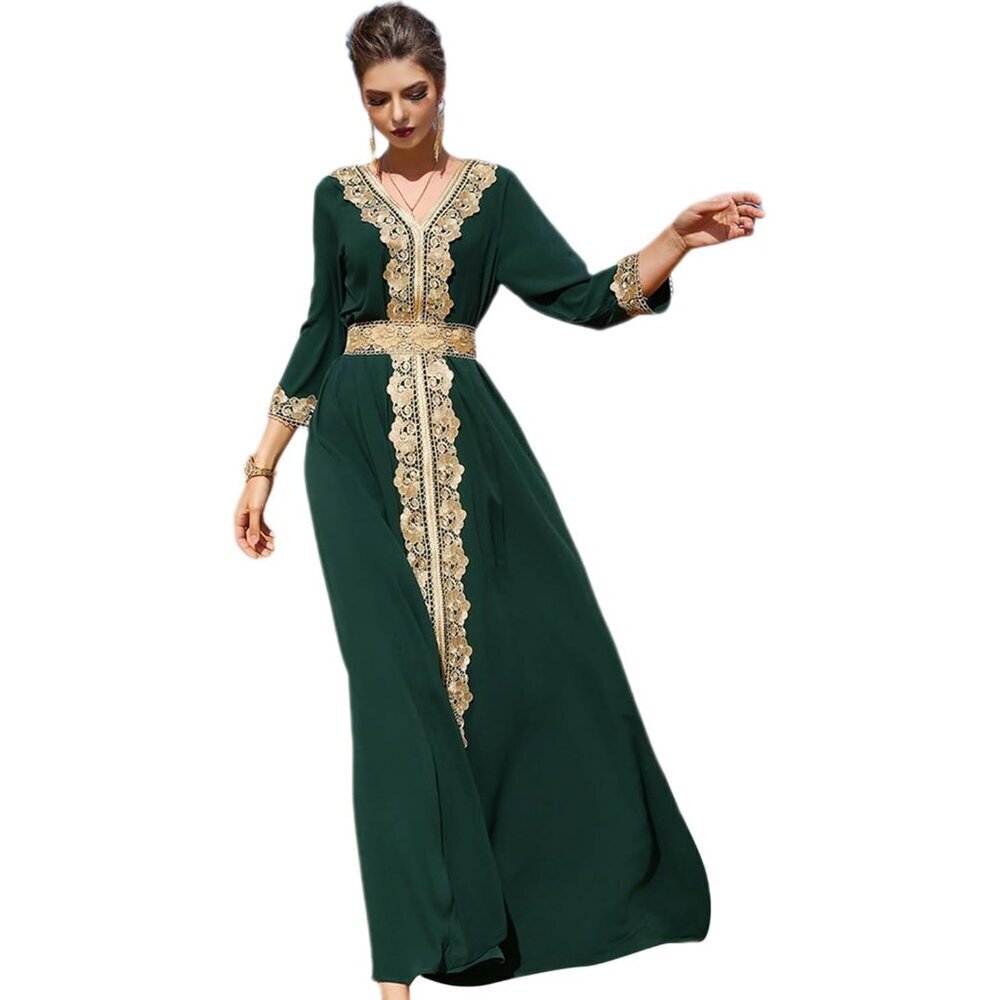 Women Abaya Dress Moroccan Kaftan Maxi Long Sleeve Eid Wedding Casual